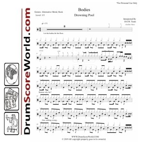Drowning Pool - Bodies - Drum Sheet + Play-Along Track